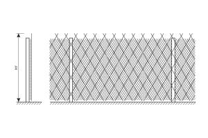 Drawing of a fence made of chain-link net reinforced with a Kayman barbed mesh